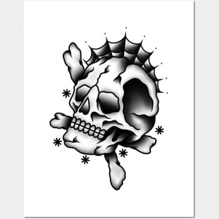 HomeSchoolTattoo Traditional Skull & Spiderweb Posters and Art